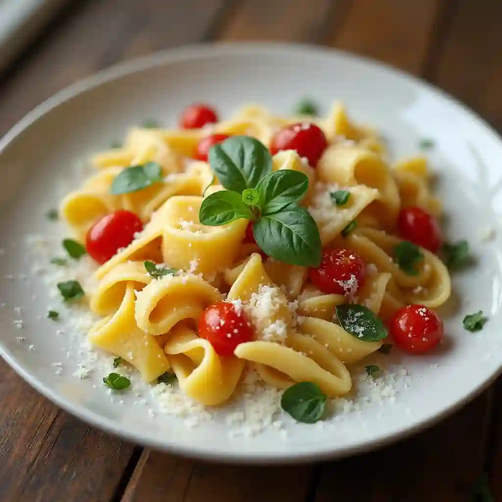 Delicious Campanelle pasta served with marinara sauc