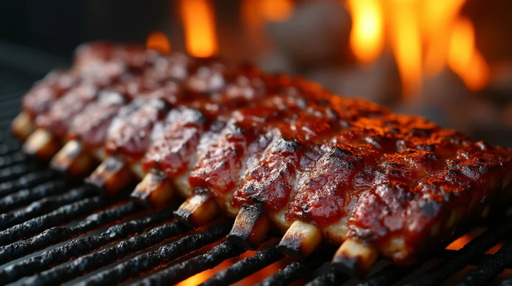 Grilled baby back ribs with barbecue sauce