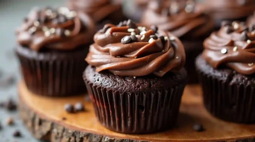 Delicious brownie cupcakes with chocolate ganache