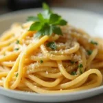 Deliciously plated Pasta Carbonara with parsley and Parmesan