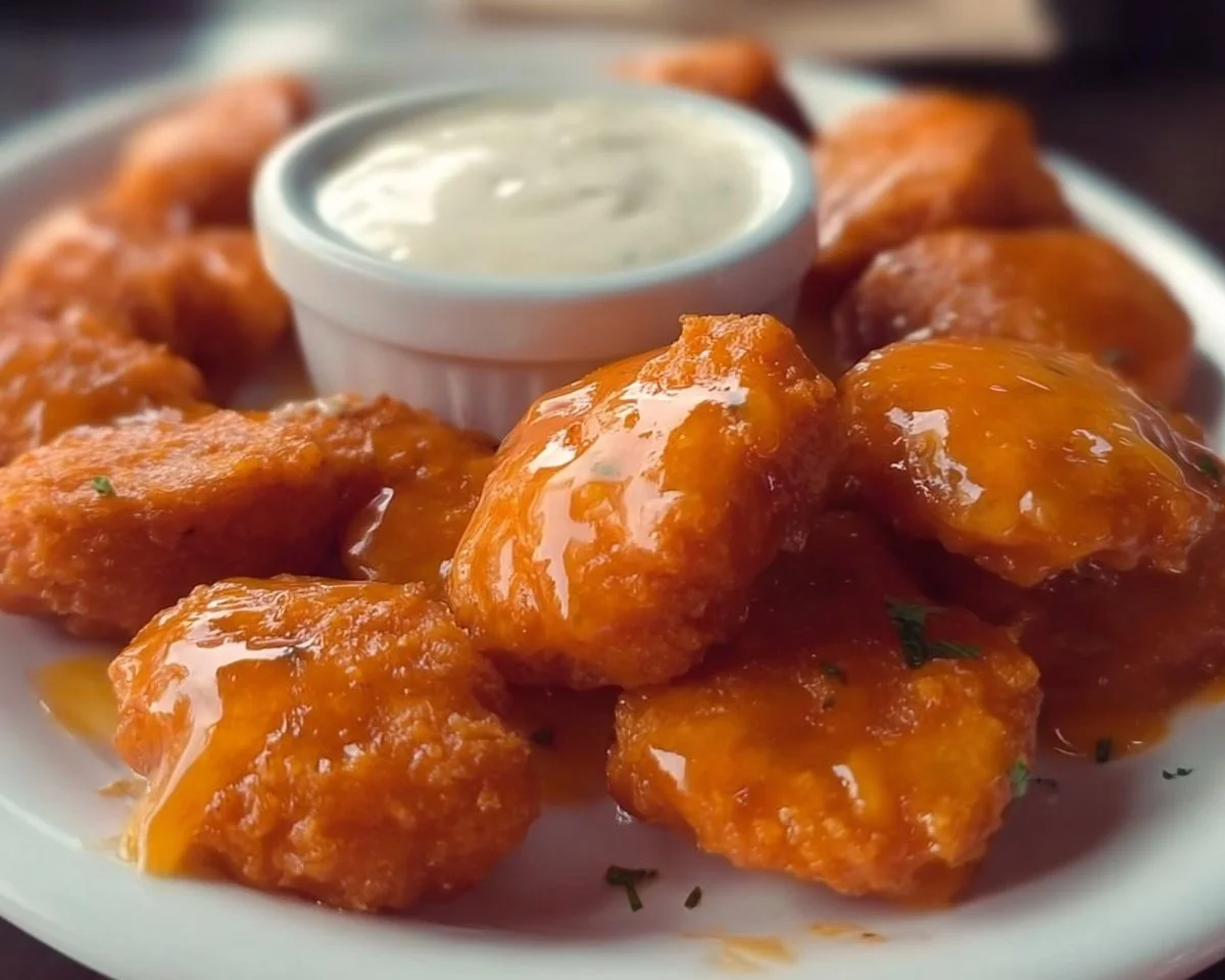 Delicious Buffalo Chicken Bites served with dipping sauce