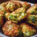 Cheesy broccoli tots served on a plate with dipping sauce