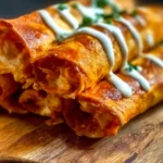Crispy Keto Buffalo Chicken Taquitos on a plate with dipping sauce