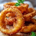 Crispy keto onion rings served on a plate for a low-carb snack option