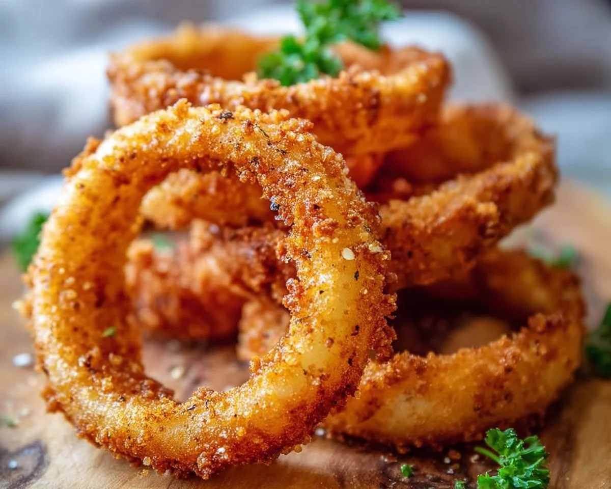 Crispy keto onion rings served on a plate for a low-carb snack option