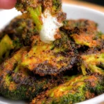 Bowl of crispy smashed broccoli chips served as a healthy snack