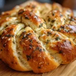 Freshly baked Garlic Herb Braided Bread with a golden crust and aromatic herbs