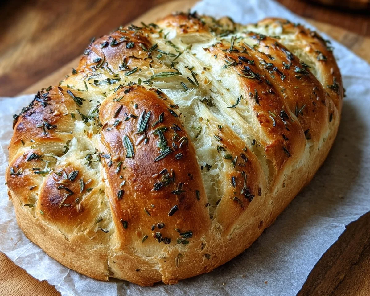 Deliciously braided Garlic Herb Bread fresh out of the oven.
