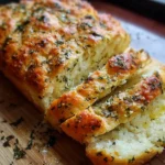 Freshly baked Garlic Parmesan Herb Bread with herbs and cheese