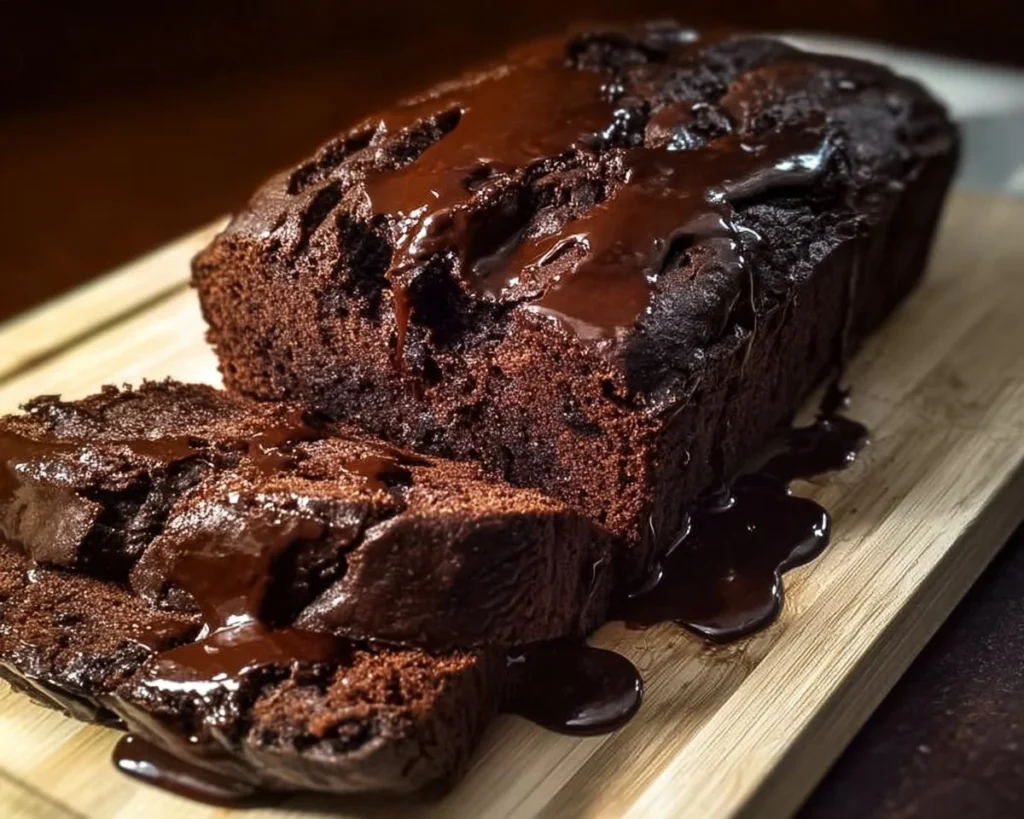 Delicious hot fudge brownie bread topped with melted fudge