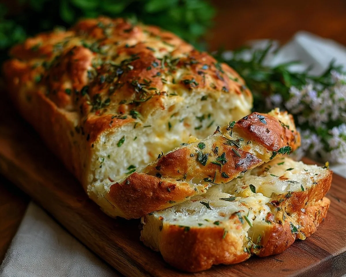 Freshly baked Italian herbs and cheese bread with a golden crust.