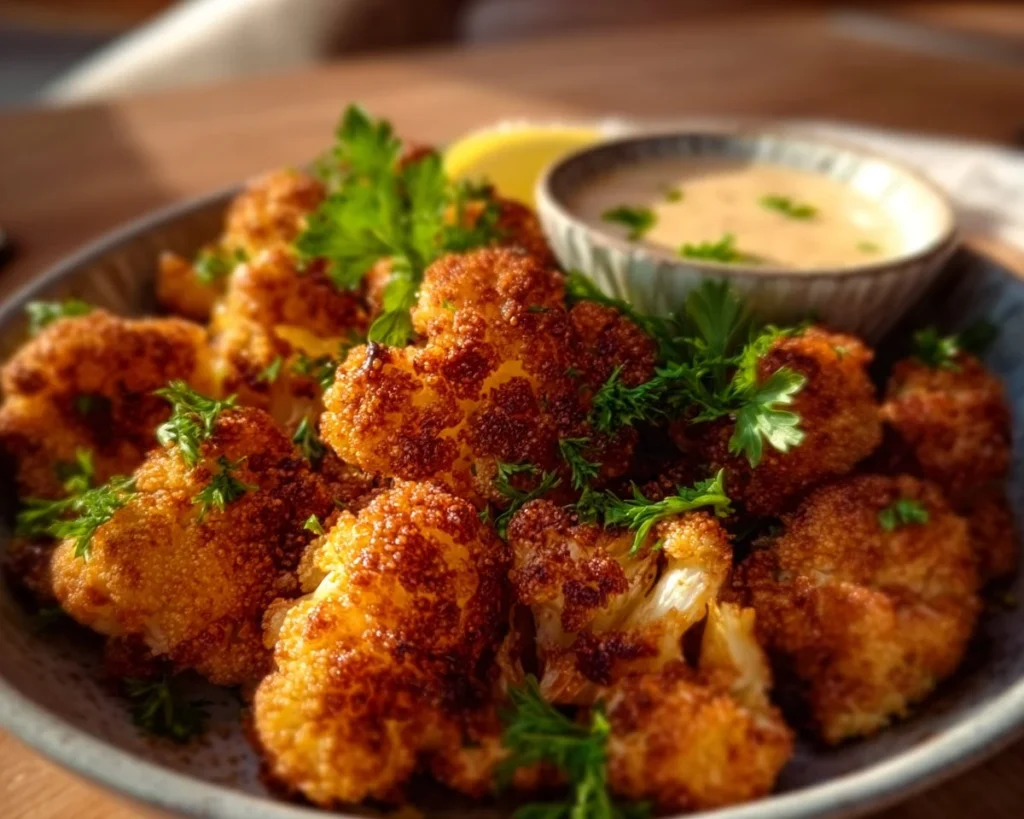 Crispy air-fried keto cauliflower served in a bowl
