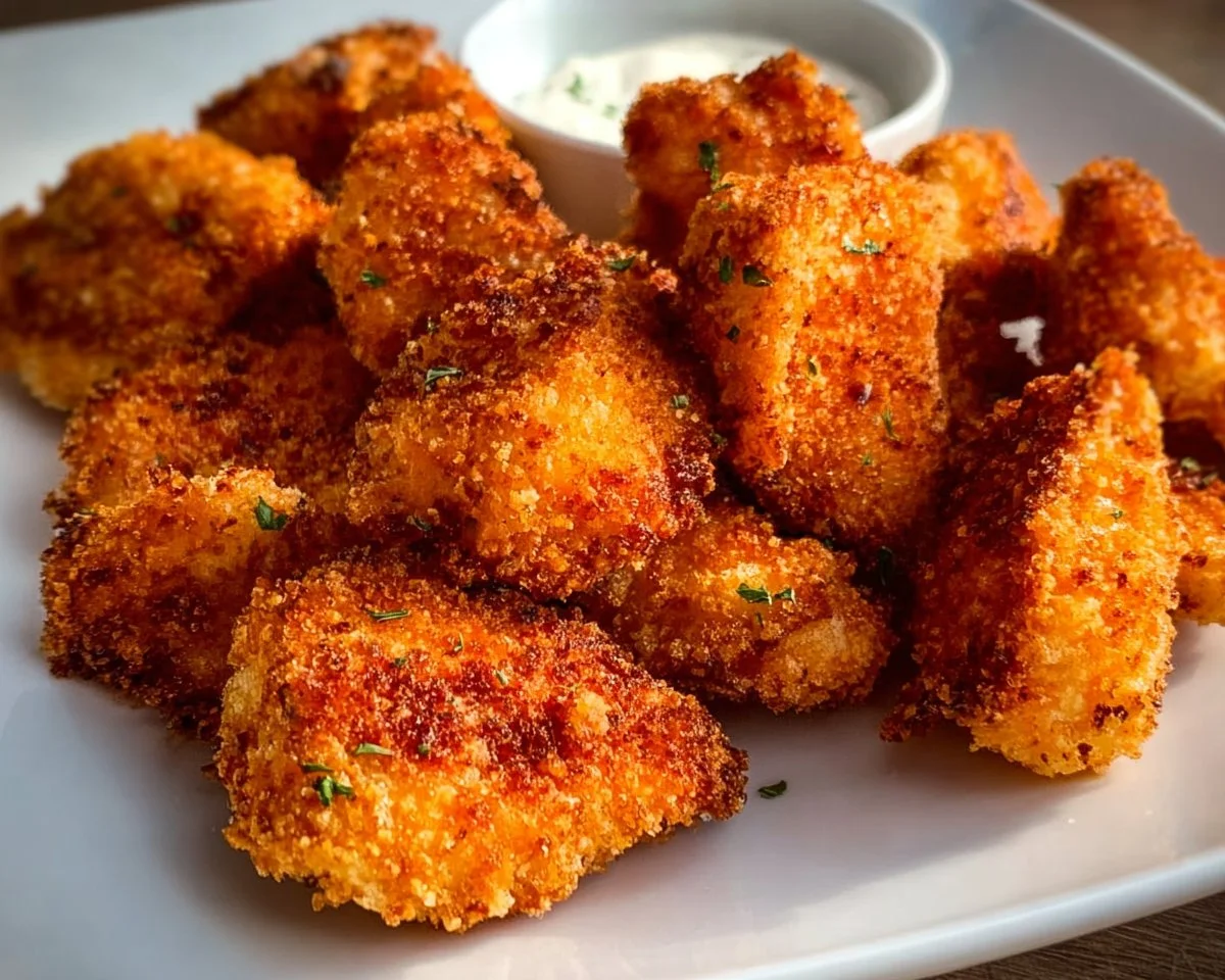 Keto Air Fryer Chicken Nuggets served with dipping sauce