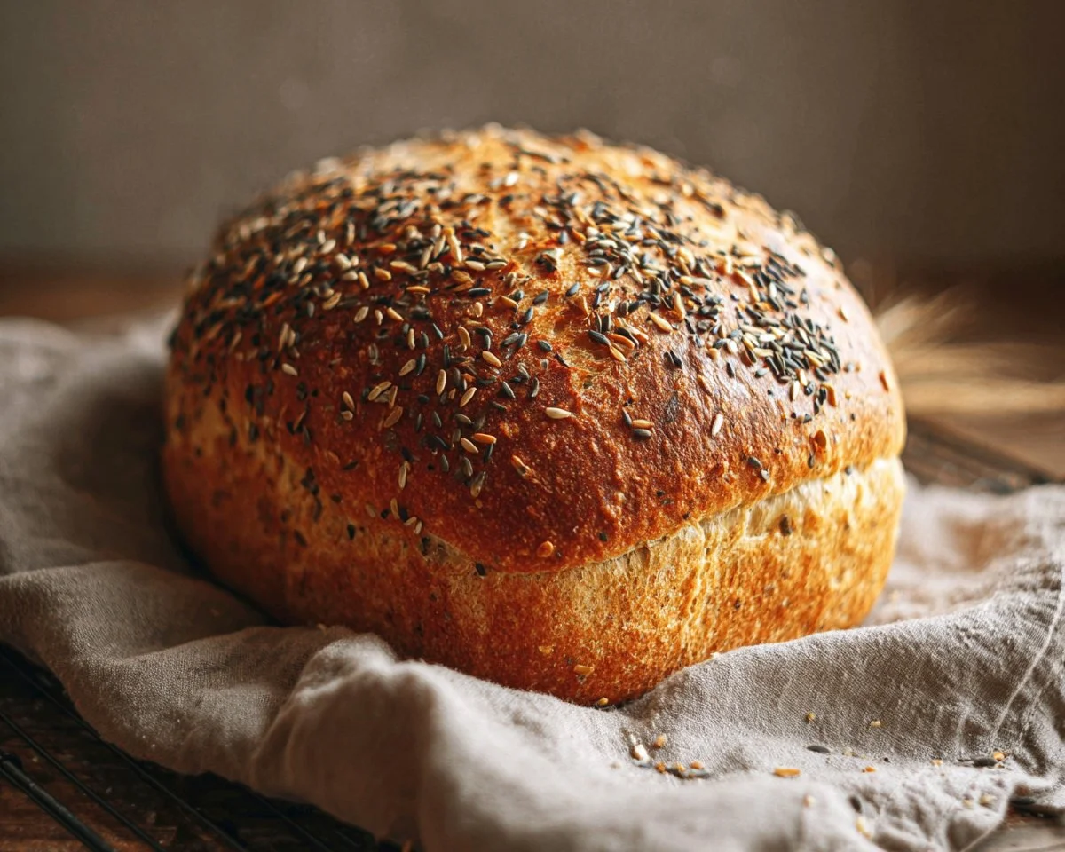 Soft bread with seeds on a wooden table for healthy meals