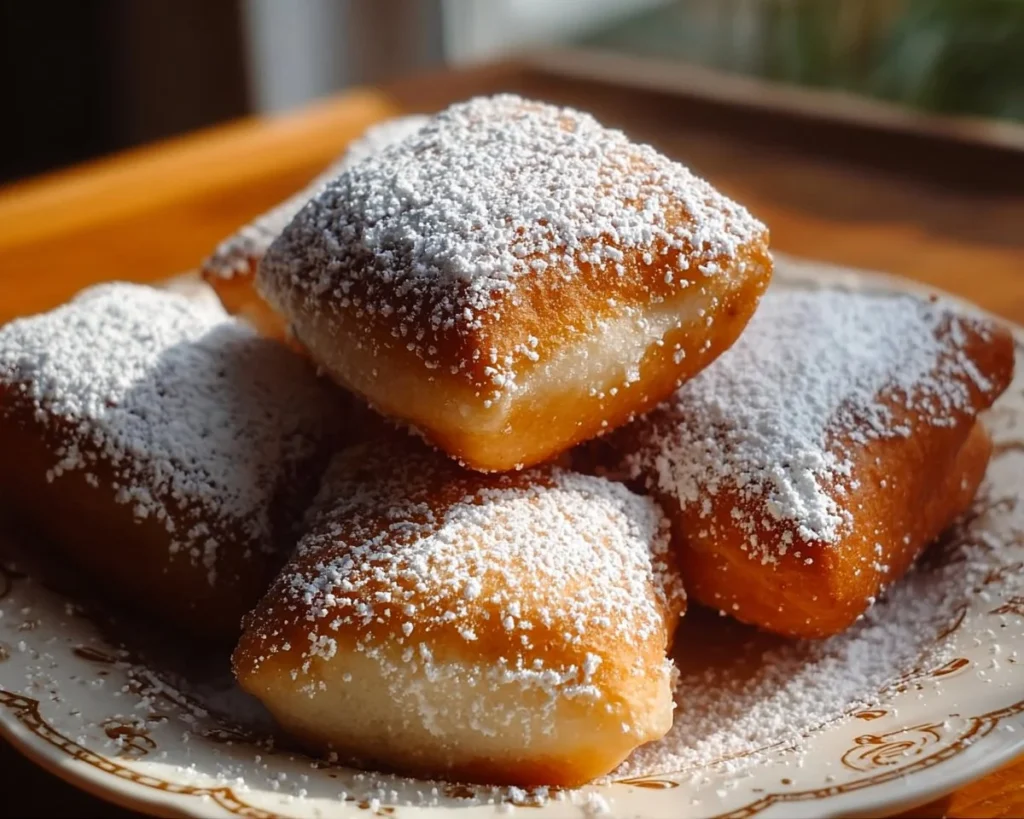 Delicious Vanilla French Beignets dusted with powdered sugar