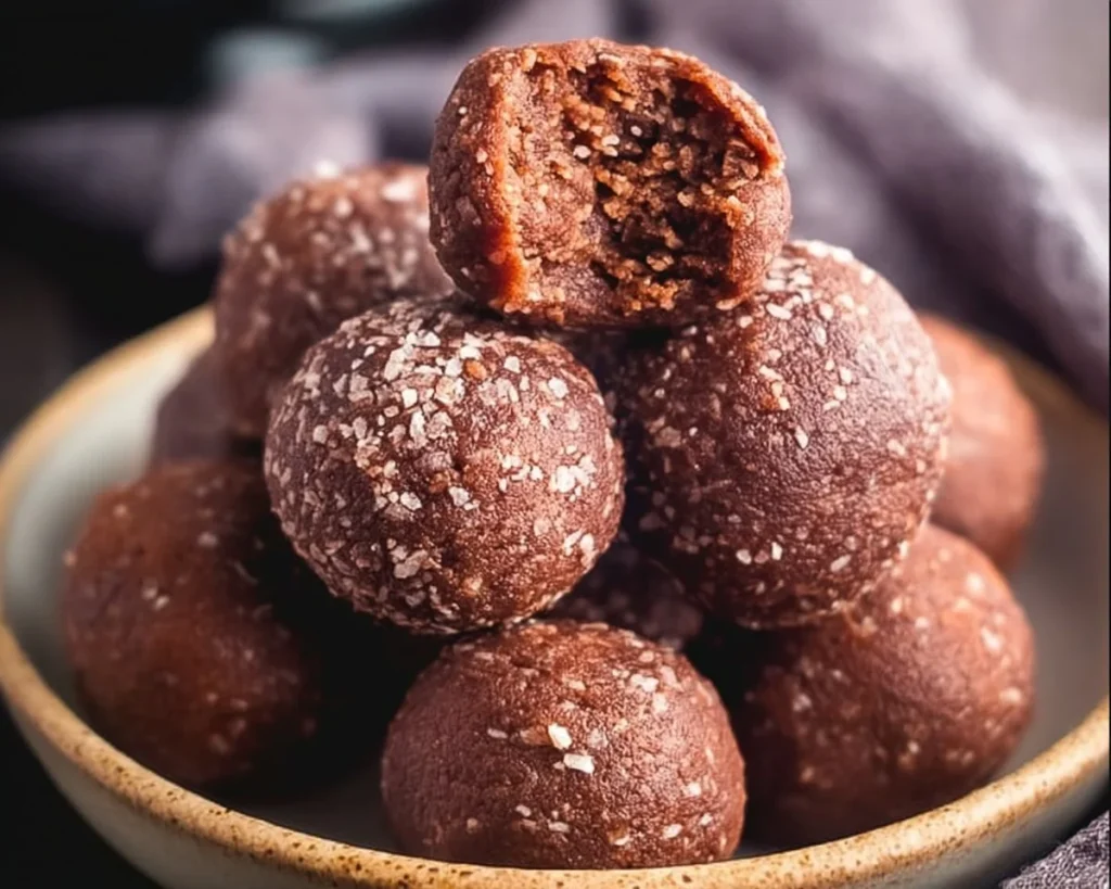 3-ingredient no bake brownie bites served on a plate