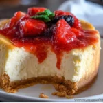 Delicious slice of best keto cheesecake topped with fresh berries