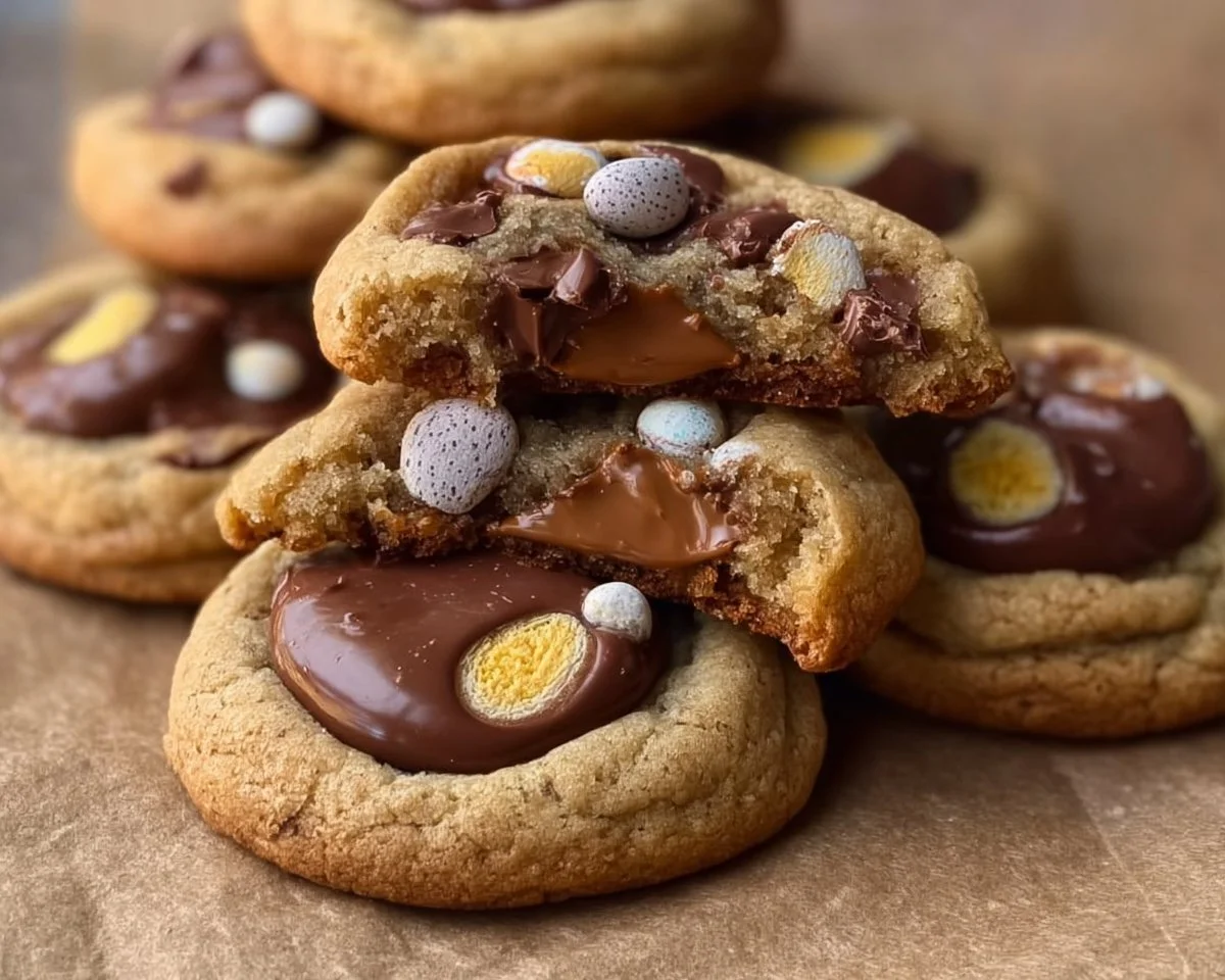 Homemade Brown Butter Cadbury Egg Cookies fresh out of the oven