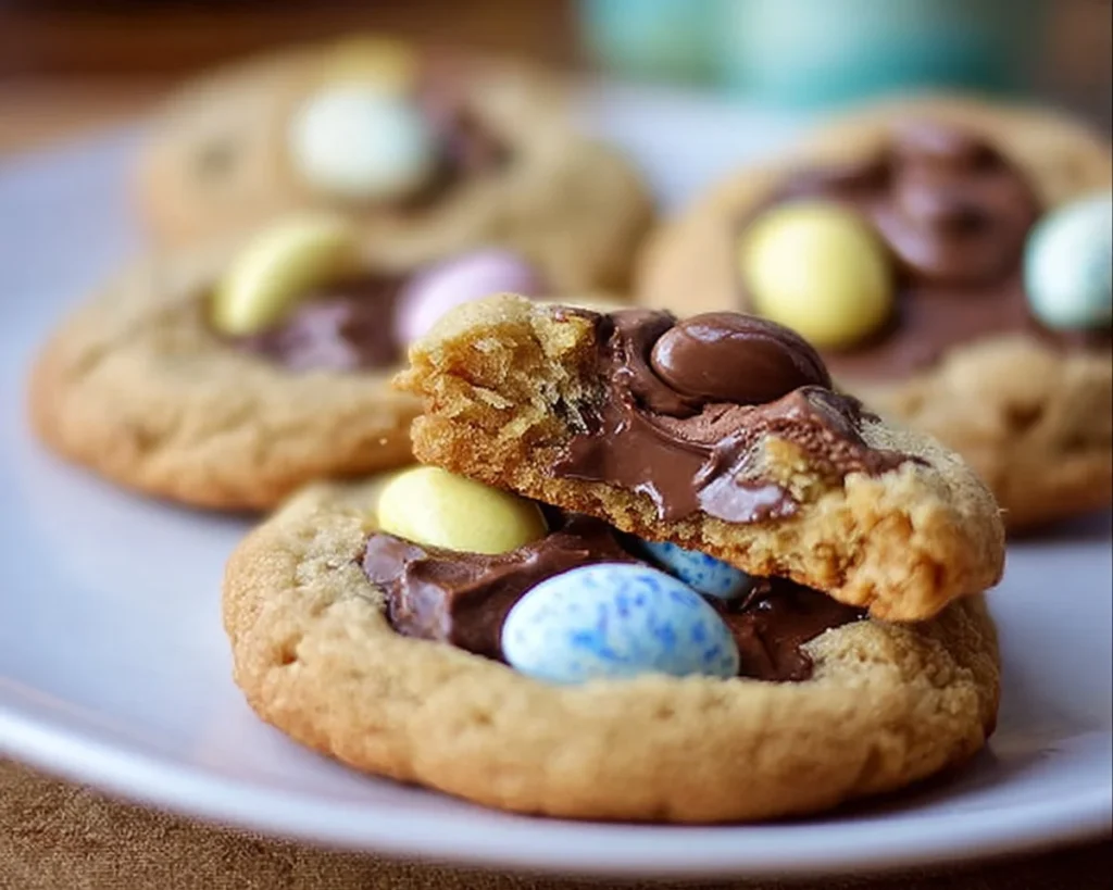 Delicious Cadbury Egg Cookies baked with creamy chocolate goodness