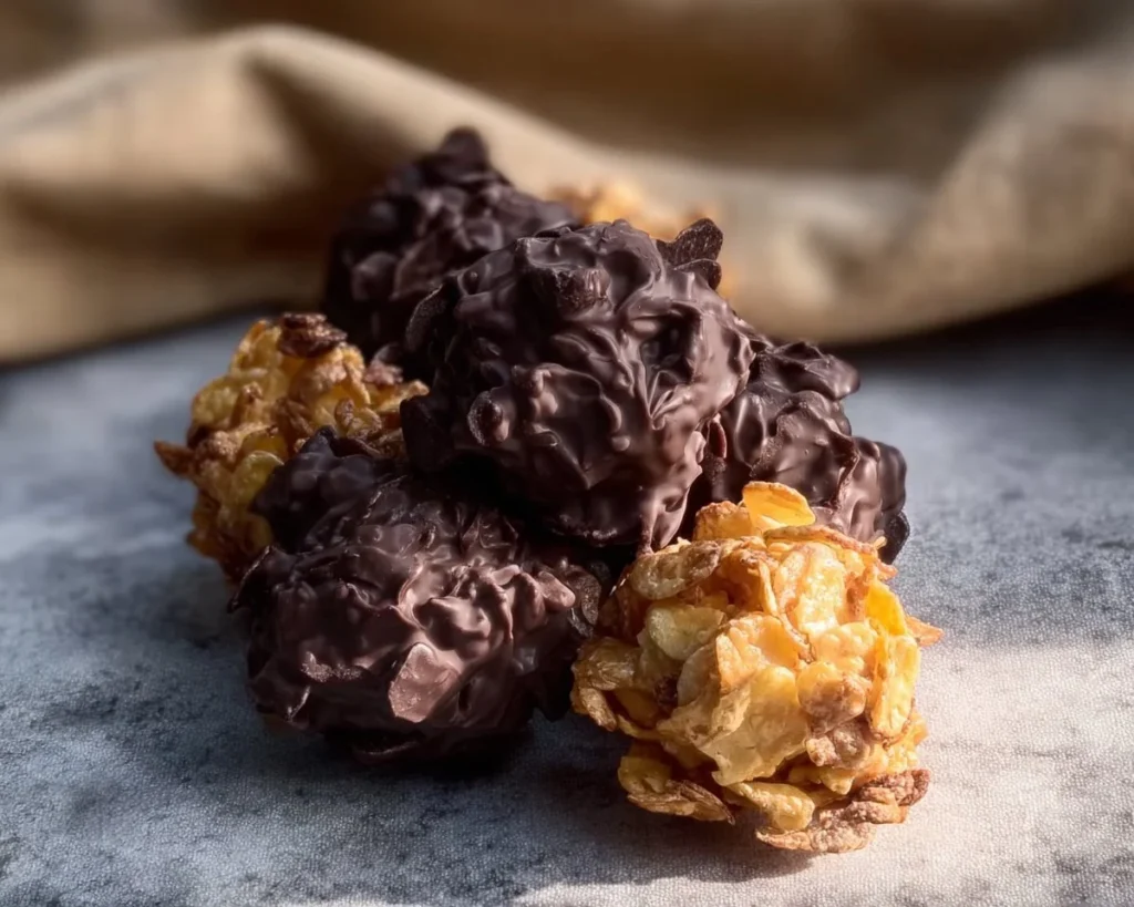 Delicious homemade Chocolate Cornflake Balls on a plate ready to enjoy