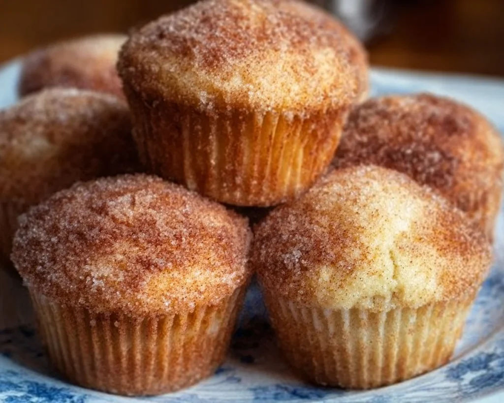 Delicious cinnamon sugar donut muffins in a cozy kitchen setting