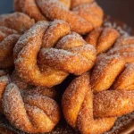 Freshly baked Cinnamon Sugar Twist Donuts coated in sweet cinnamon sugar
