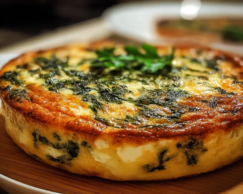 Cottage Cheese and Spinach Crustless Quiche slice on a plate