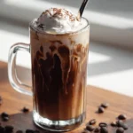 Delicious Double Chocolate Mocha Iced Coffee with whipped cream and chocolate drizzle