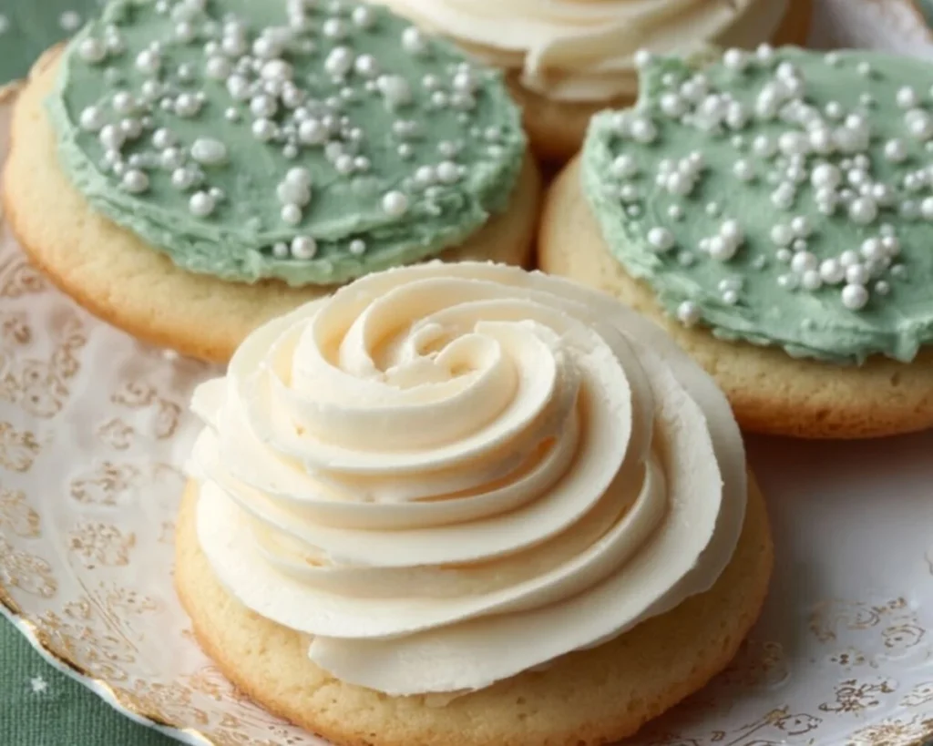 Delicious easy buttercream frosting spread on a cake.
