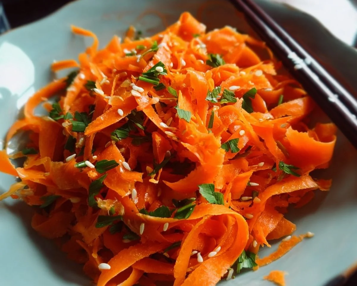 Easy carrot salad with Asian dressing prepared in a bowl