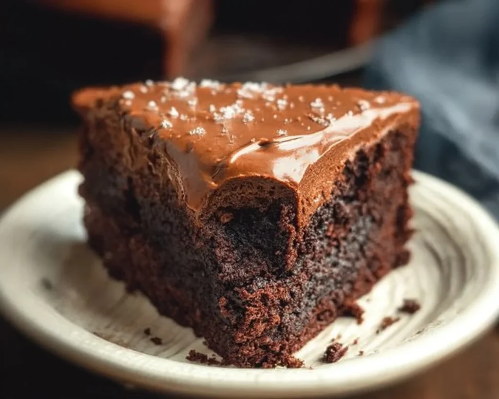 Flourless sweet potato chocolate cake topped with rich chocolate ganache.