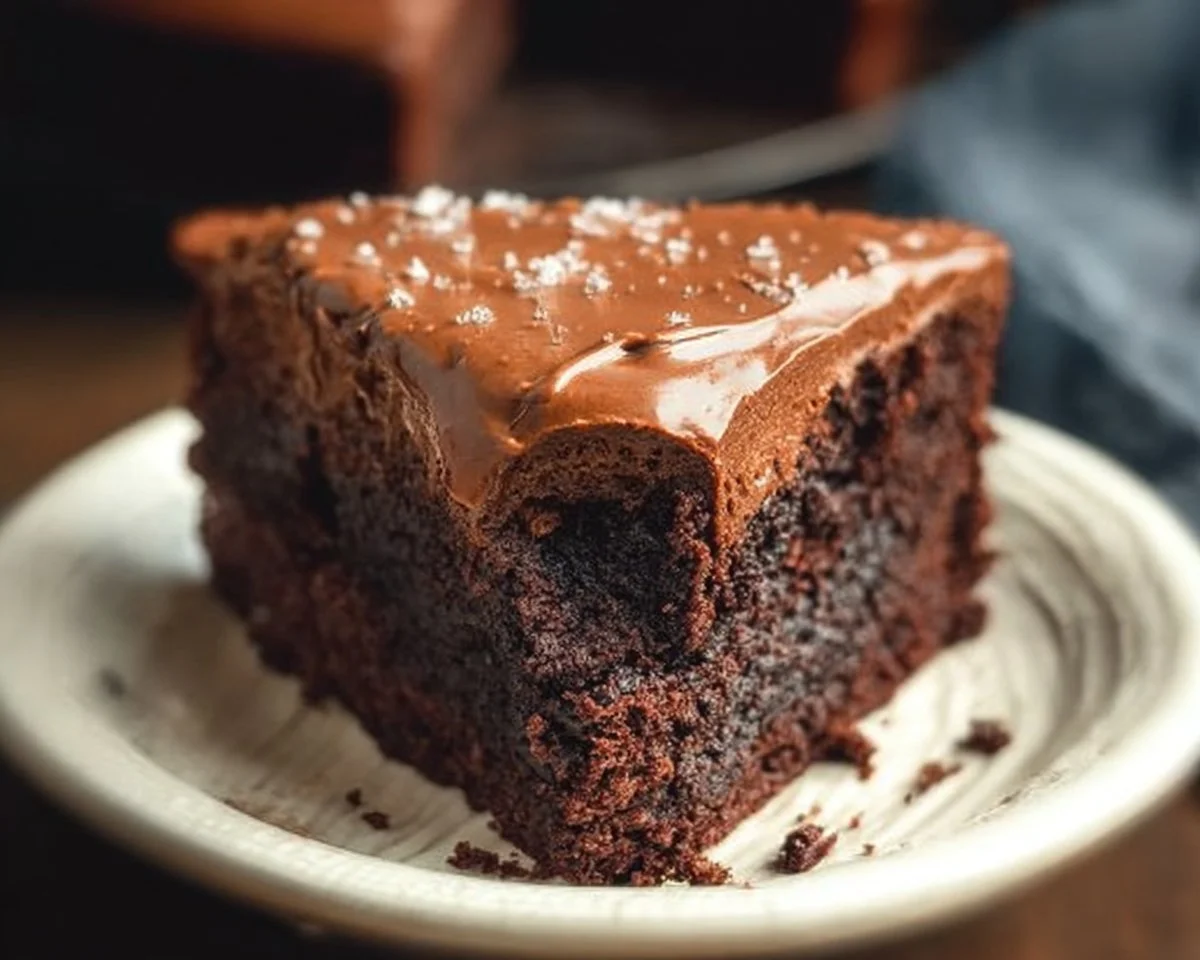 Flourless sweet potato chocolate cake topped with rich chocolate ganache.