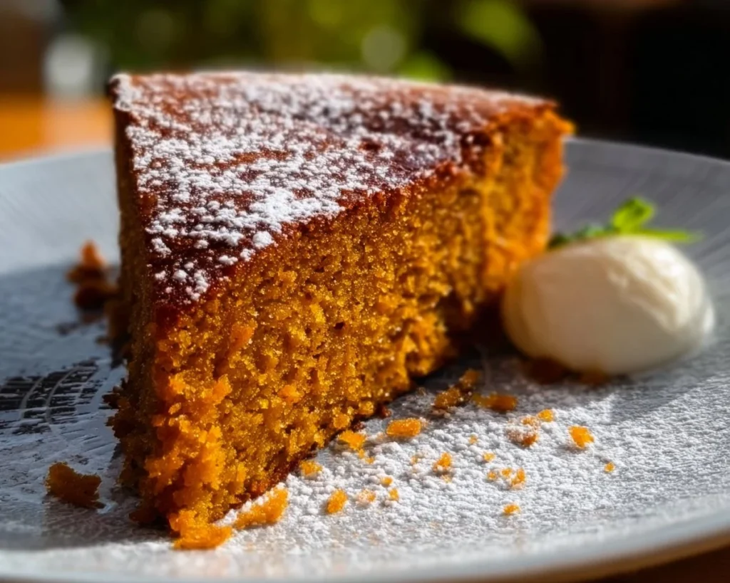 Flourless Sweet Potato Ginger Cake topped with a ginger glaze