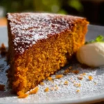 Flourless Sweet Potato Ginger Cake topped with a ginger glaze