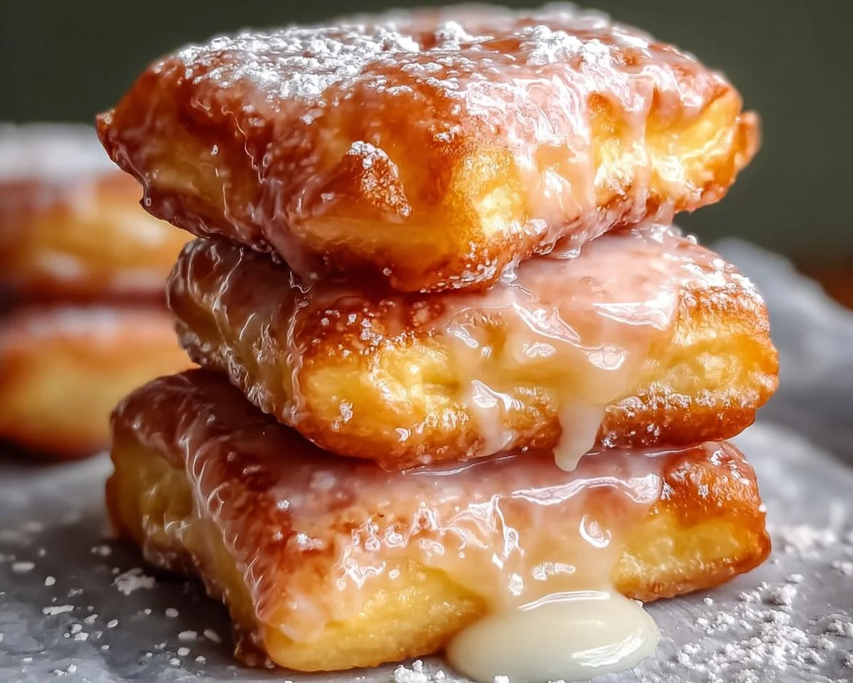 Glazed buttermilk beignet squares presented on a plate