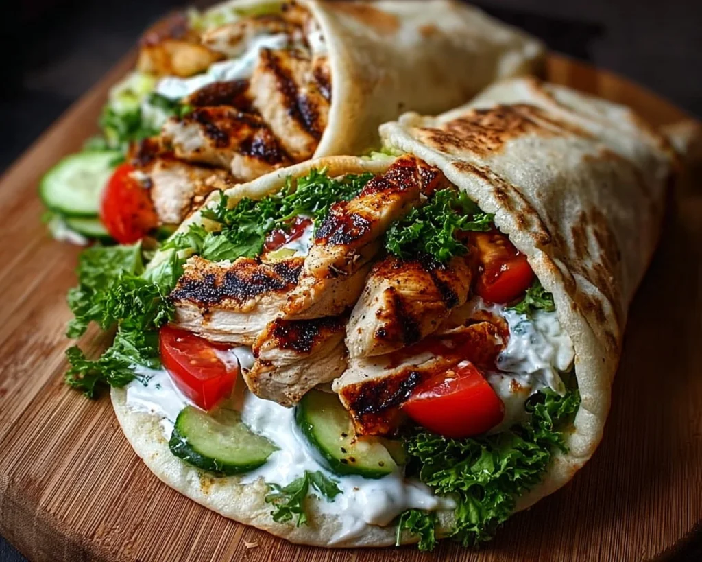 Delicious Greek Chicken Gyro Wrap with fresh ingredients and savory flavors