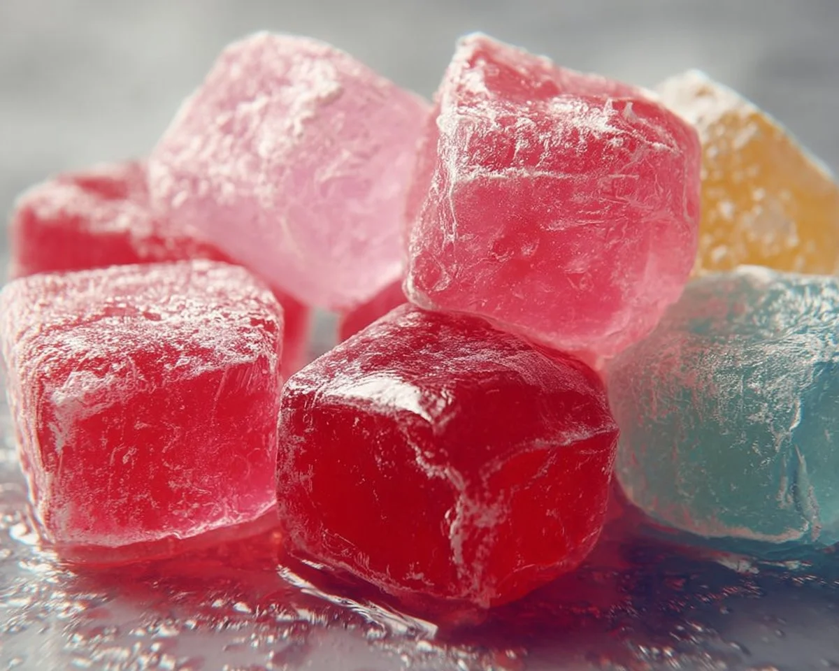 Colorful homemade bubble gum in various flavors.