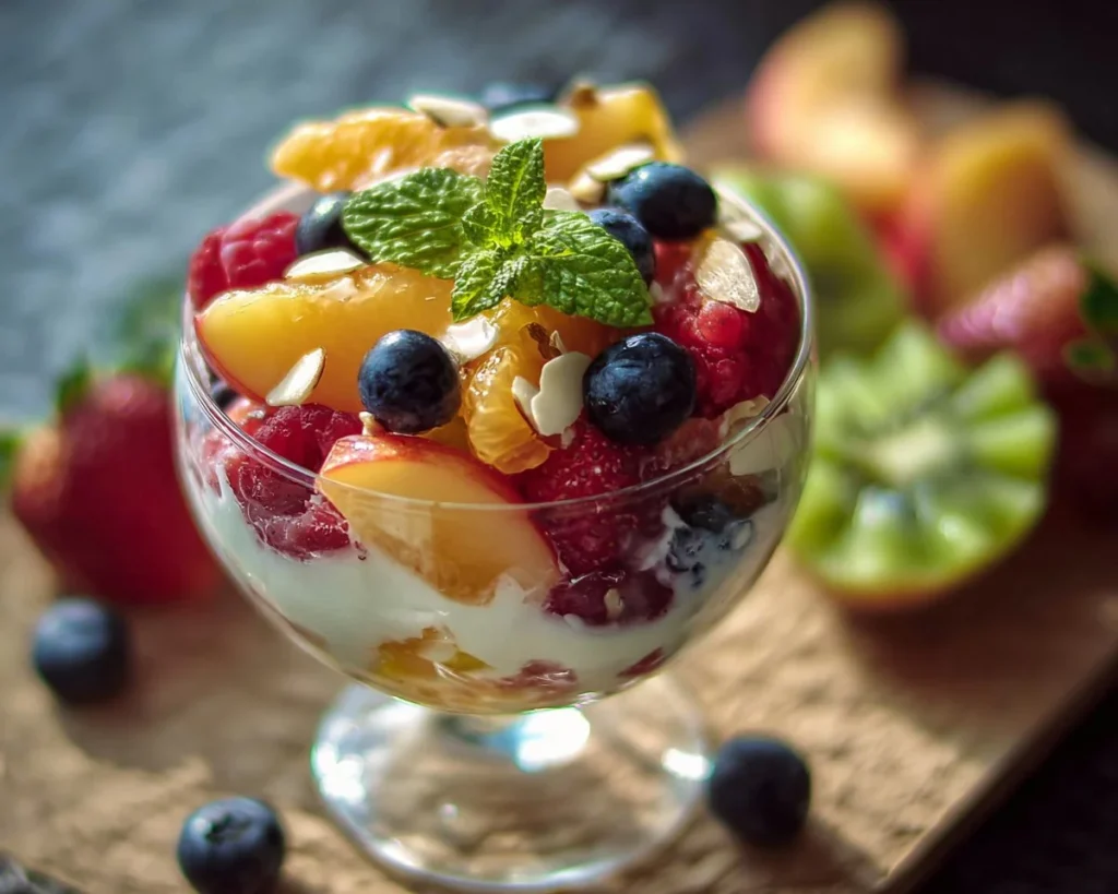 A vibrant bowl of irresistible fruit salad desserts made with fresh fruits