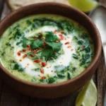 Bowl of Keto Coconut Milk and Spinach Soup, a healthy low-carb meal.