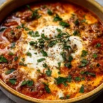Keto Lasagna Soup with cheese and vegetables in a bowl