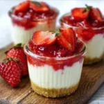 Delicious Keto Strawberry Cheesecake Cups topped with fresh strawberries.