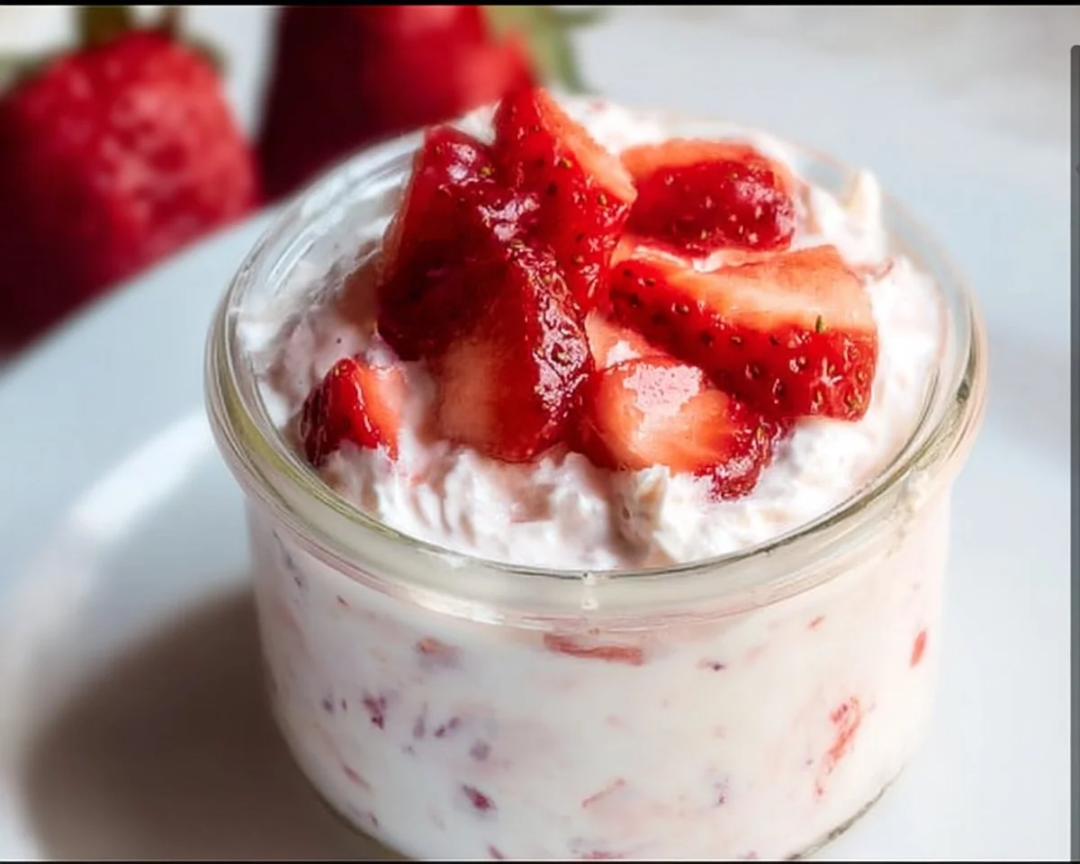 Delicious keto strawberry cheesecake fluff dessert served in a bowl