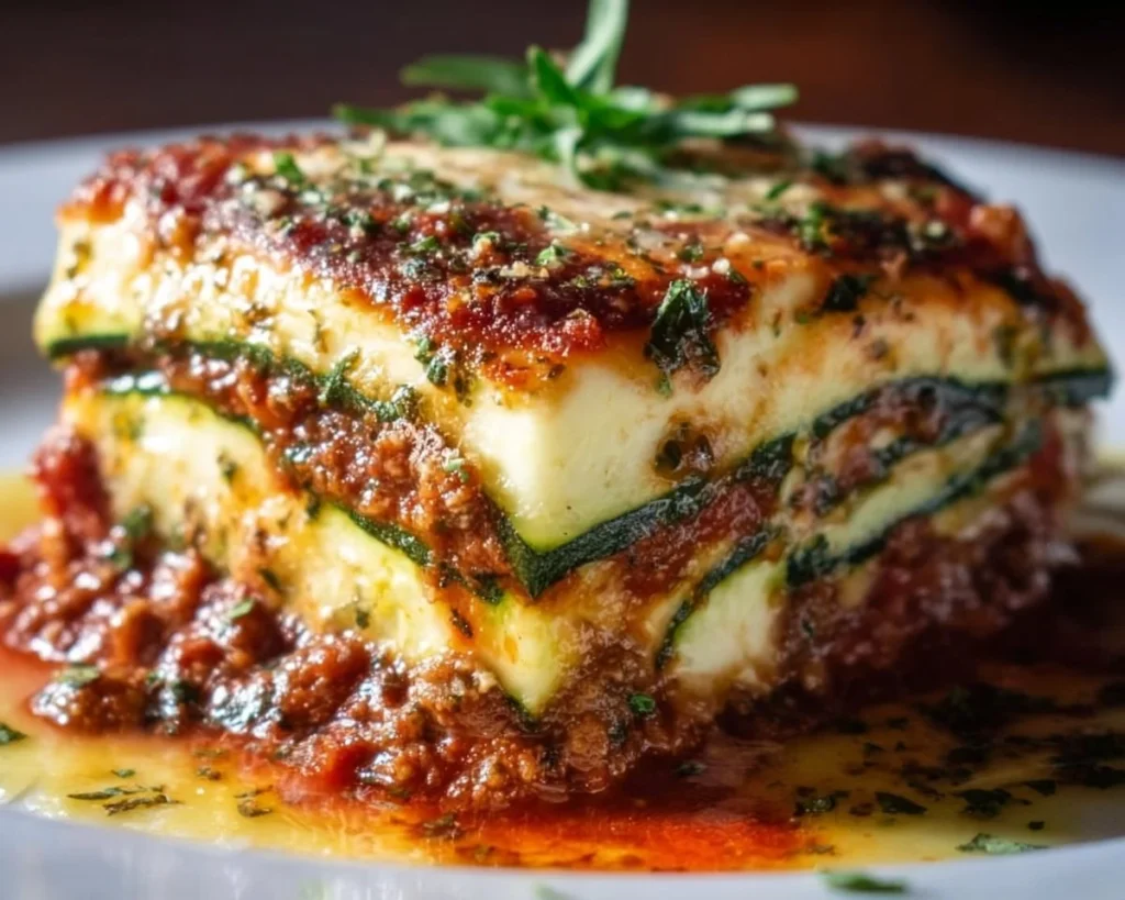 Keto zucchini lasagna delight layered with fresh ingredients and cheese