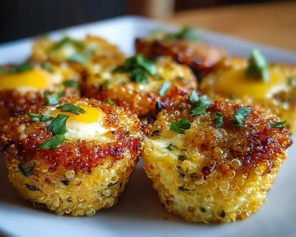Mini quinoa egg bites baked with vegetables and herbs for a healthy snack.