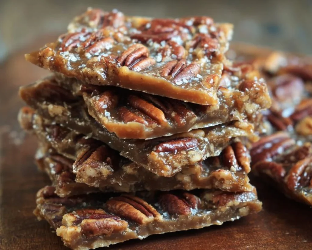 Pecan Pie Bark dessert featuring caramelized pecans and chocolate layers.