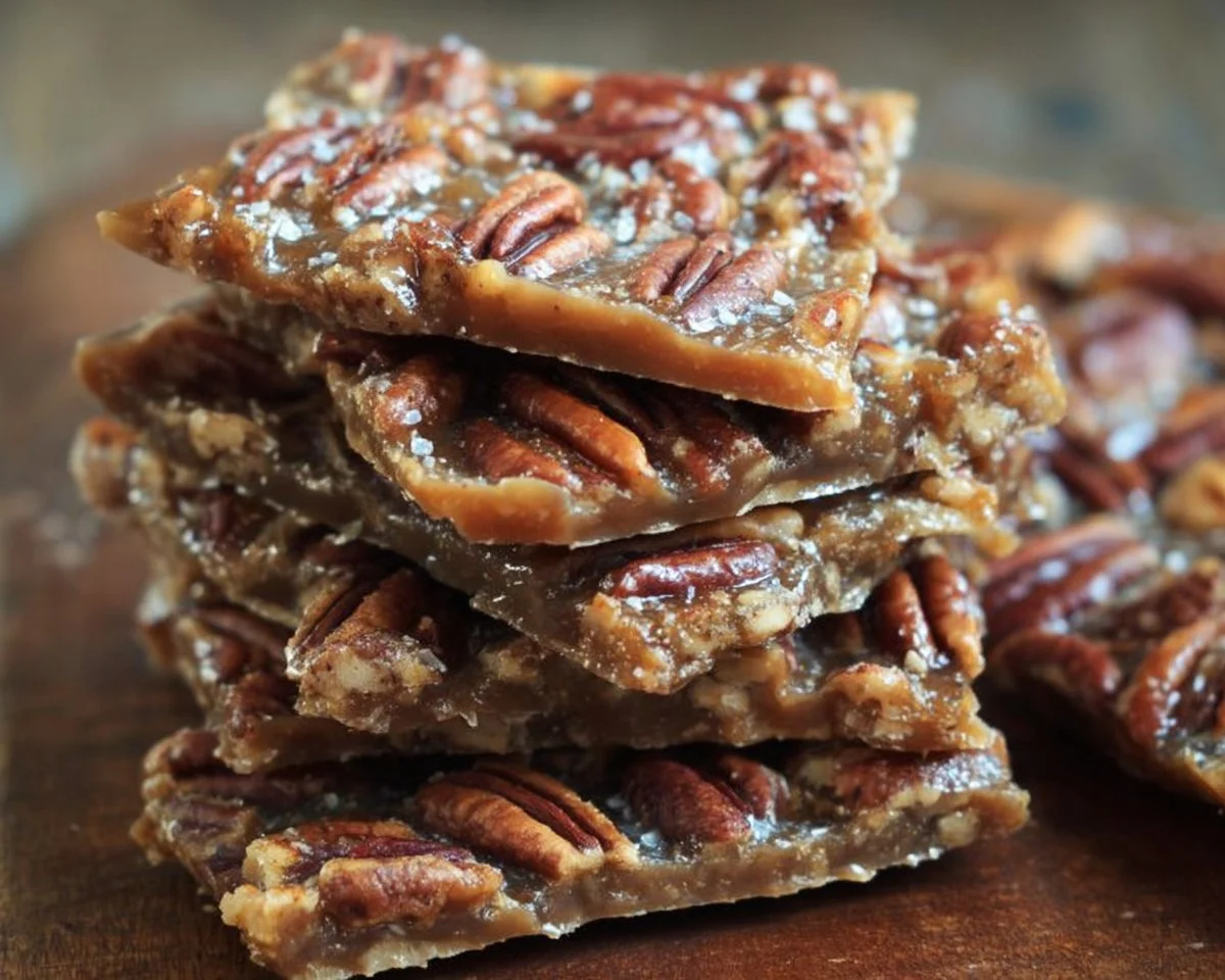 Pecan Pie Bark dessert featuring caramelized pecans and chocolate layers.
