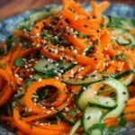 Quick cucumber carrot salad with sesame dressing in a bowl