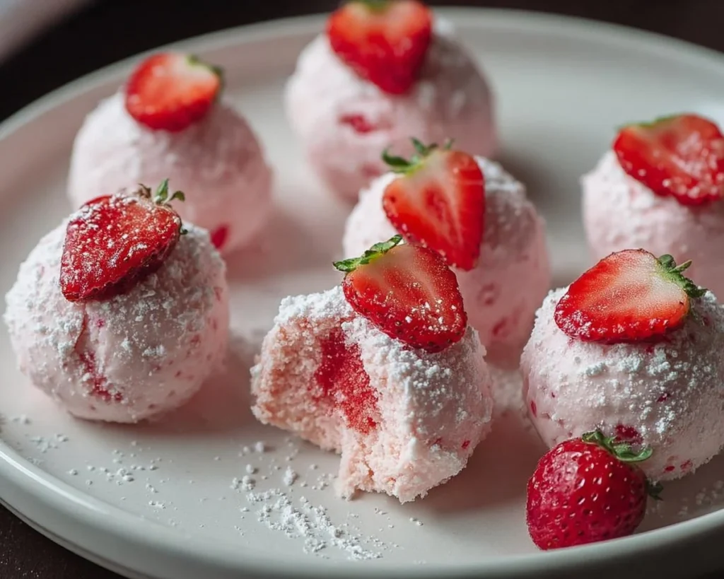 Strawberry cheesecake fat bombs, a low-carb dessert packed with flavor.