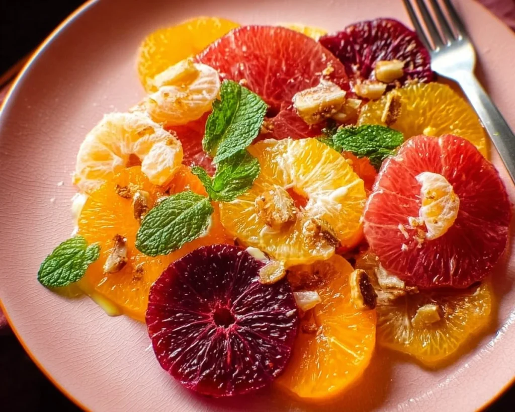 Winter citrus salad with fresh oranges, grapefruits, and greens.