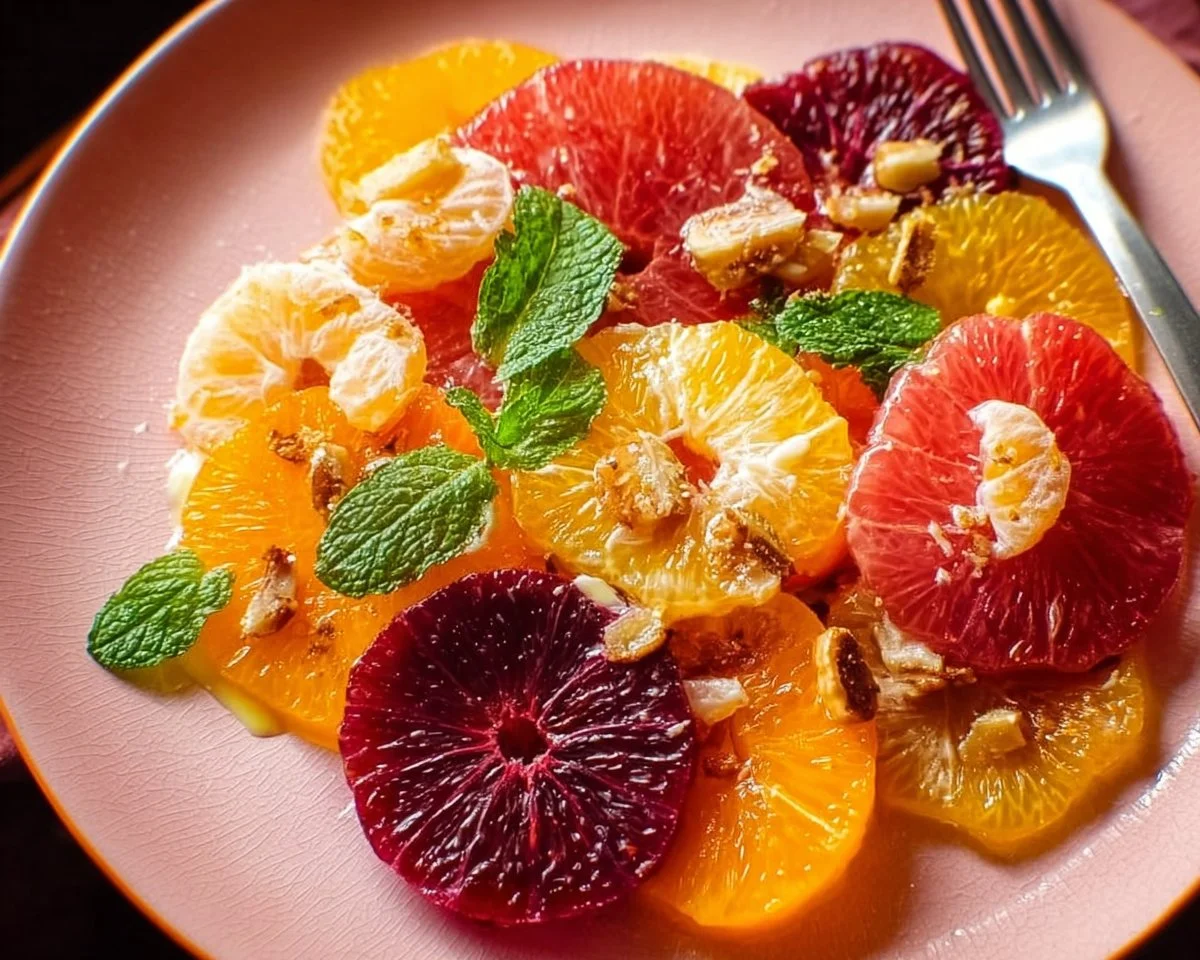 Winter citrus salad with fresh oranges, grapefruits, and greens.
